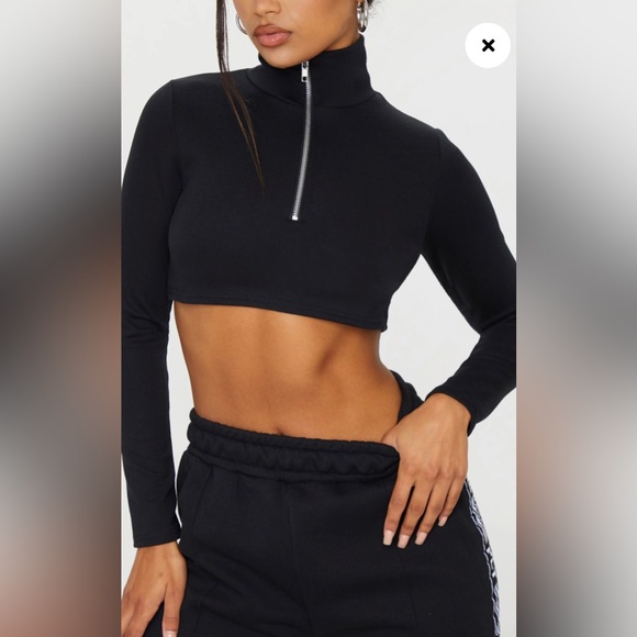 PrettyLittleThing Black Zip Front Cropped Sweatshirt XS - Picture 5 of 8